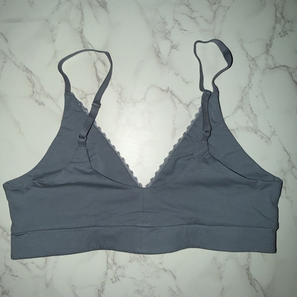NEW PACT Organic Cotton Women's Bra Pretty Plunge Blue XL Wireless Bralette - Picture 5 of 6